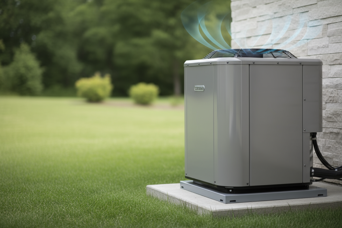 1. Modern Outdoor Condenser Setup (Clean Product Shot)

Best for: Matching the furnace hero style.
	•	A sleek, modern AC condenser unit (Rheem or Goodman-style casing).
	•	Set in a clean residential backyard, white siding or light stone wall behind it.
	•	Soft daylight lighting (bright but neutral — not overly blue).
	•	Keep right-side placement with negative space on left for text overlay.
	•	Optional faint airflow arrows or cool-toned gradient for polish.
🧠 Looks “real” but high-end — perfect continuity 