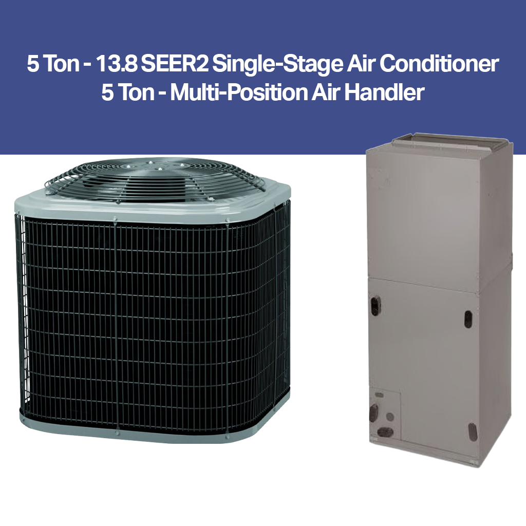 5 Ton – 13.8 SEER2 Complete Air Conditioning Package (Single-Stage, ECM Motor, R-454B)