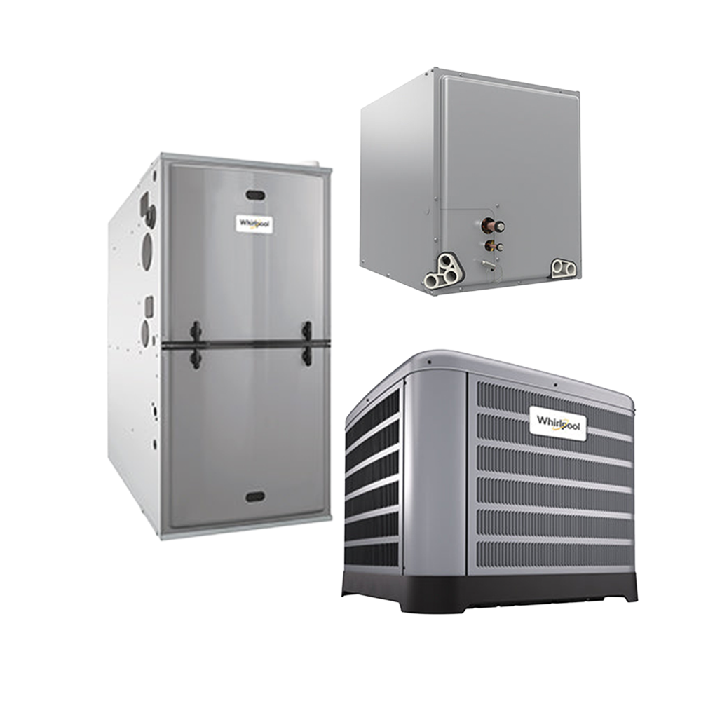 Whirlpool 3 Ton 13.4 SEER2 AC System — 100k BTU Single-Stage 95% Gas Furnace + Cased Coil (R-454B)
